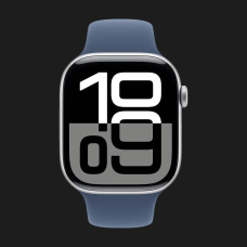 Apple Watch Series 10 GPS, 46mm Silver Aluminum Case with Denim Sport Band (S/M) (MWWL3) (Ultra)